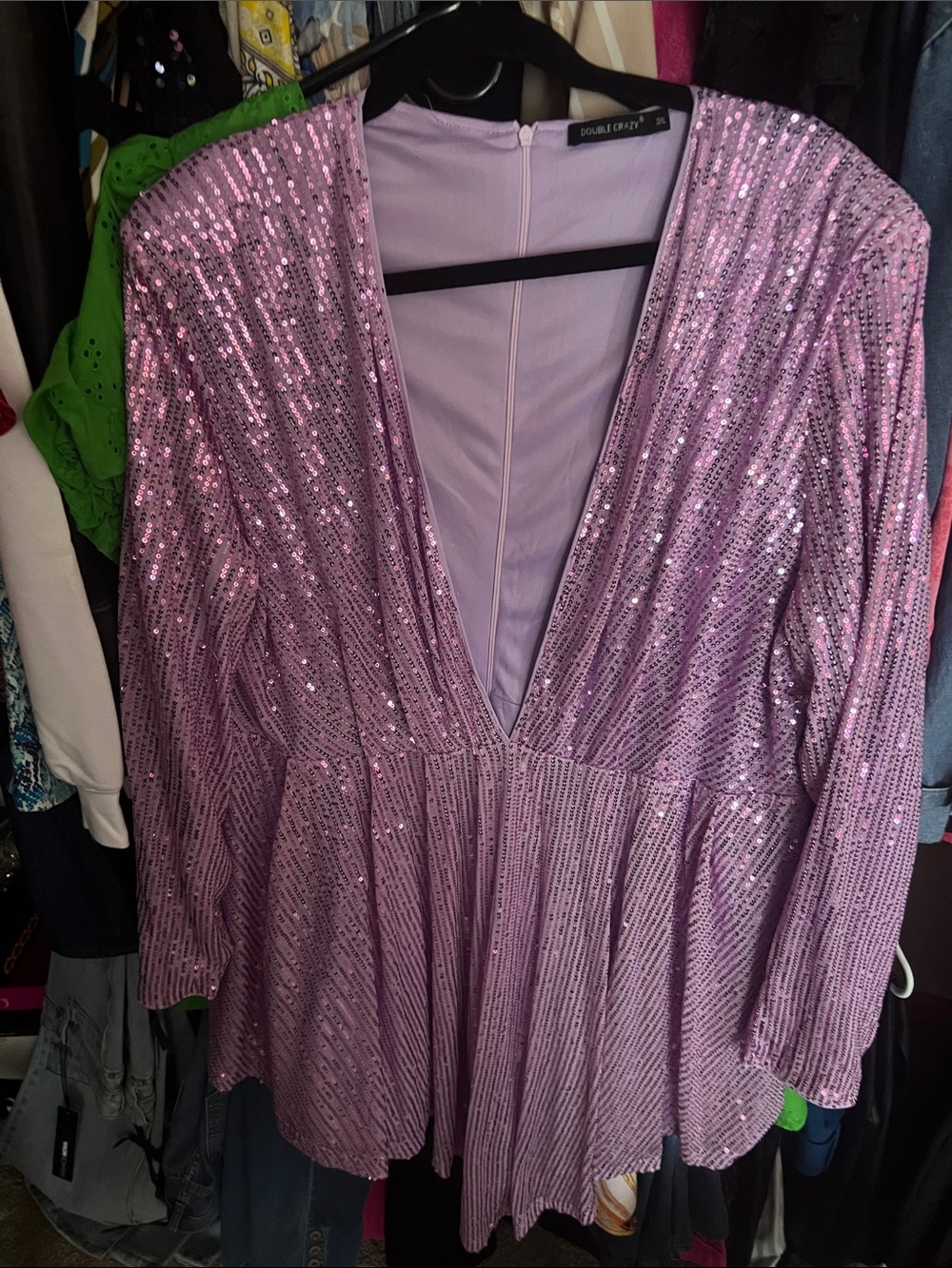 Sequin Lavender Deep-V Party Dress